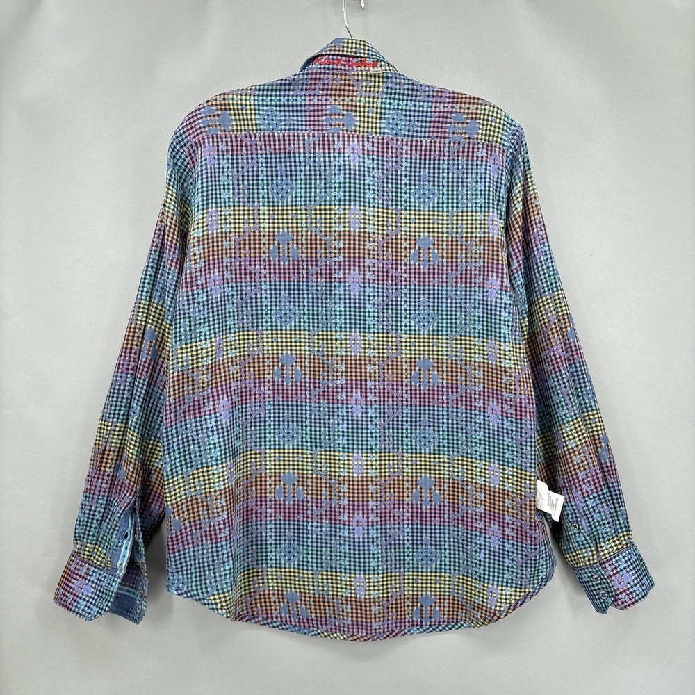 Robert Graham Shirt Mens XL Blue Purple Reversible Gingham Geometric‎ Jacquard - Picture 14 of 15